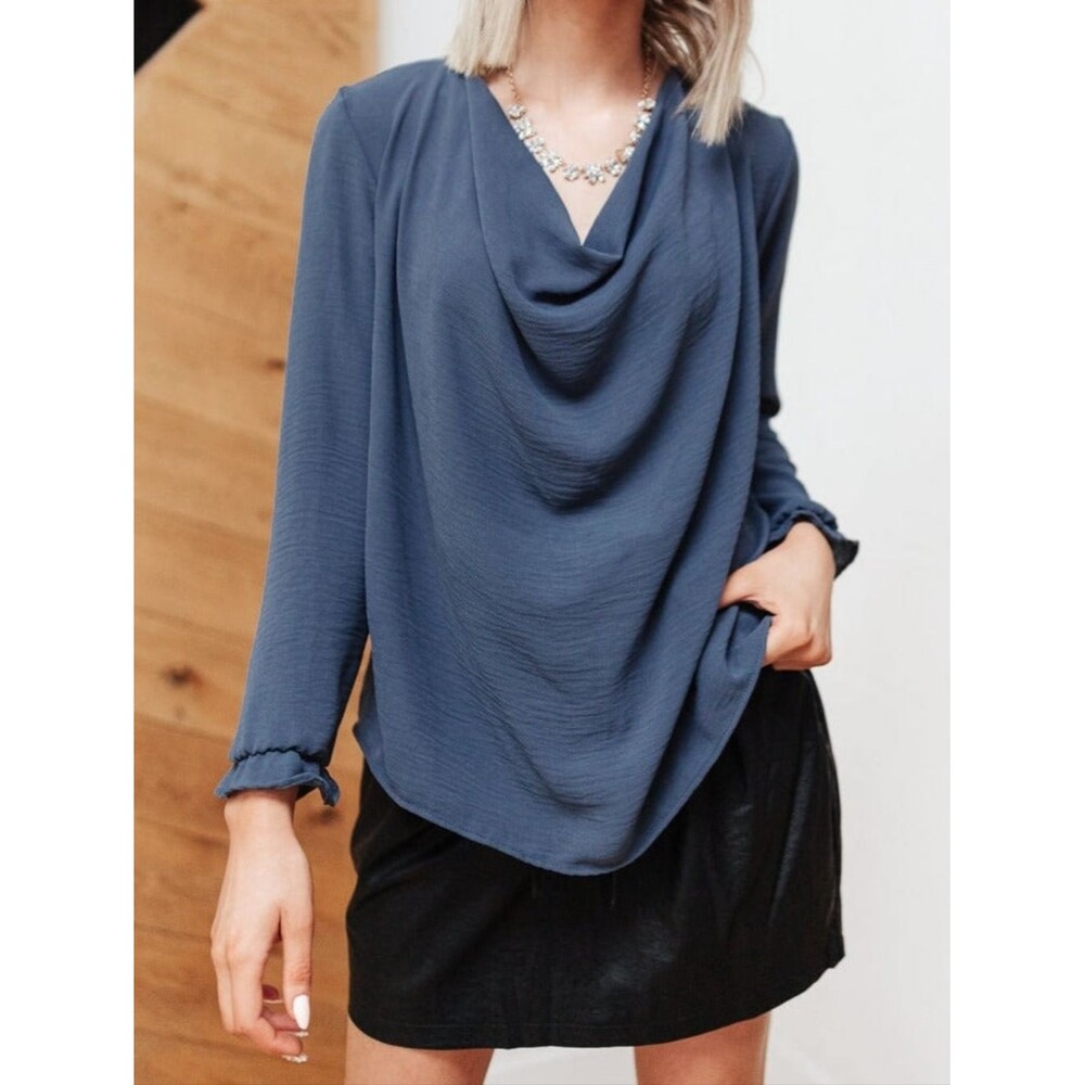 143 Story Blue Draped Blouse Top Size S